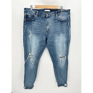 Kancan Womens High Rise Boyfriend Jeans Size 32 Washed Distressed Knees